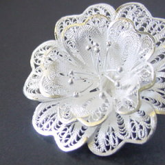 お花をモチーフにした銀線細工。シルバーアクセサリーのブローチ(si0100) をバリ島より通販