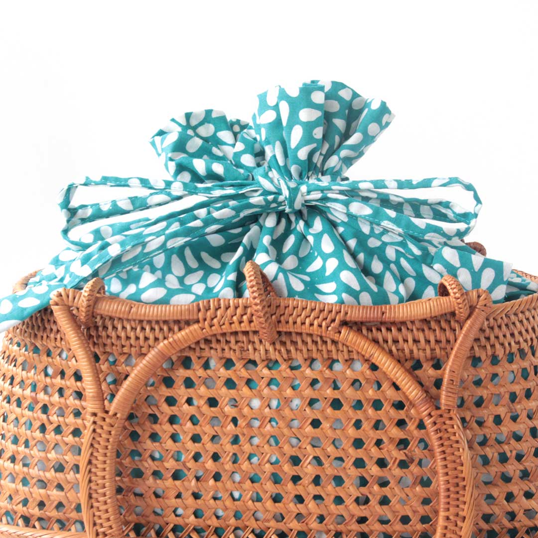 バティック巾着付きナチュラルなアタハンドバッグ z0325