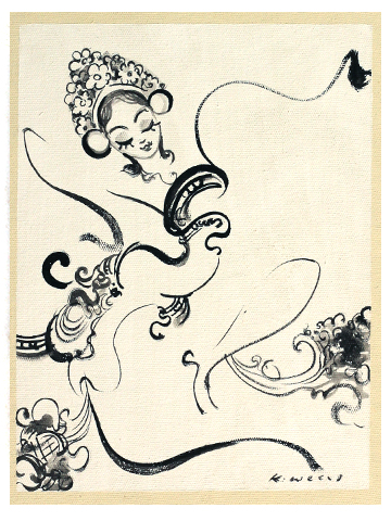 髪飾りをつけたバリの踊り子のバリ絵画の画像