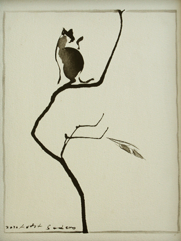 木の上の猫のバリ絵画の画像