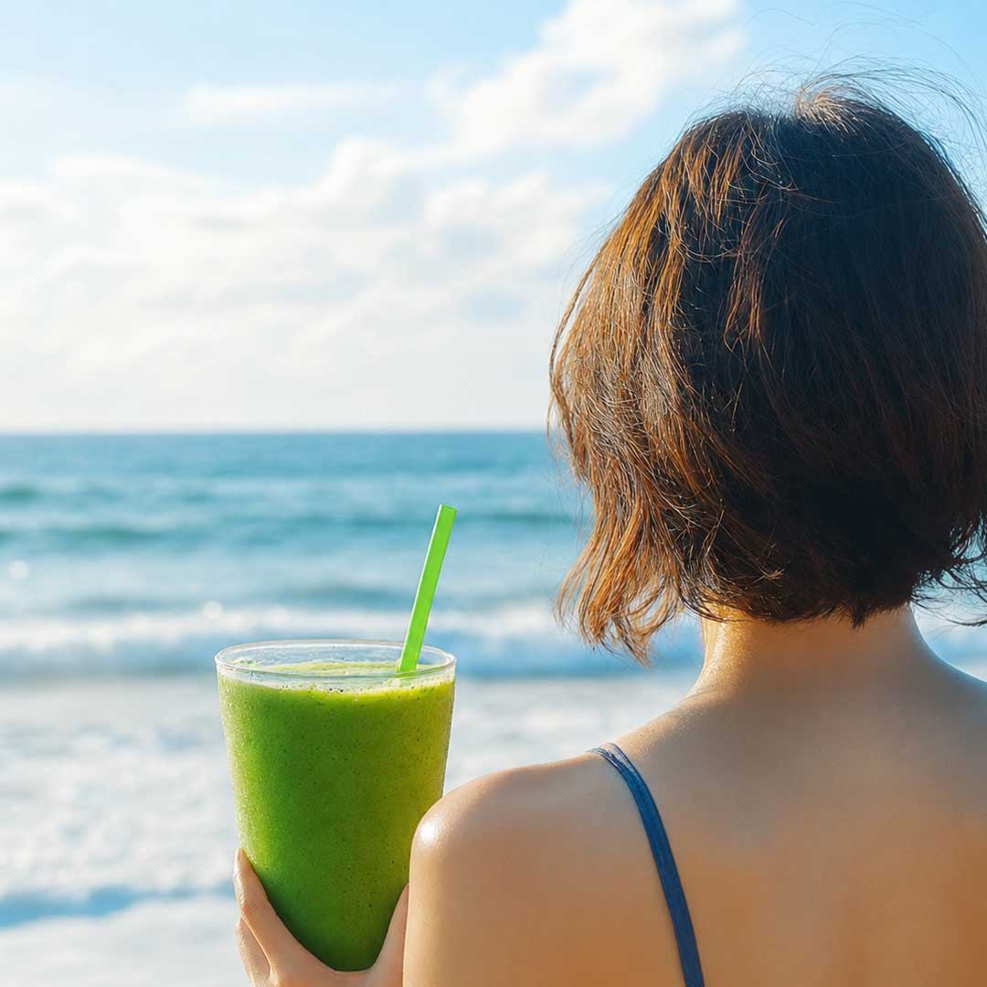 モリンガ茶を飲む女性