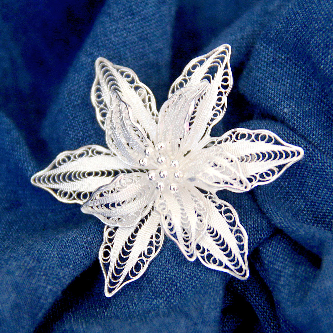 クレマチスの銀線細工ブローチ si0120の拡大図