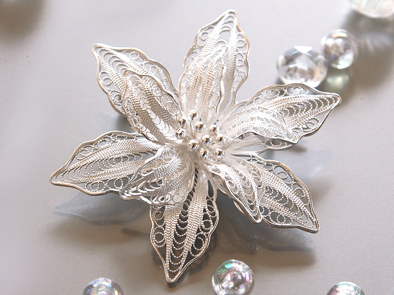 クレマチスの銀線細工ブローチ　si0120の画像